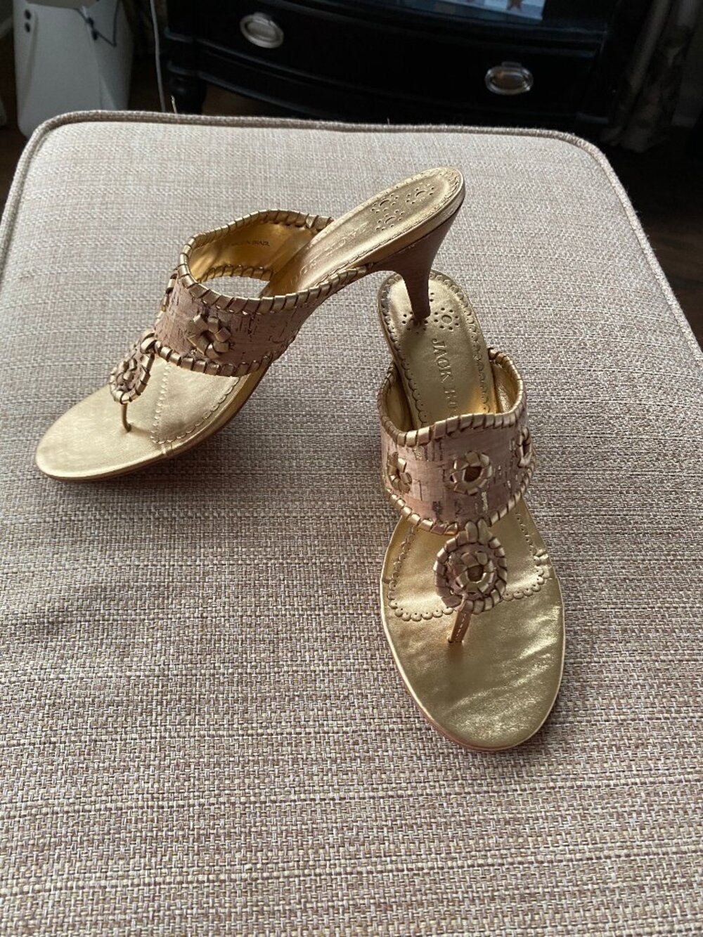 Jack Rogers Gold Cork Heel Sandals Size 8 - Picture 4 of 14